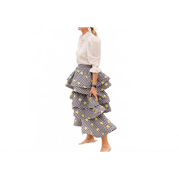 NEW BURU teagan tiered midi skirt in gingham daisy - Picture 2 of 2